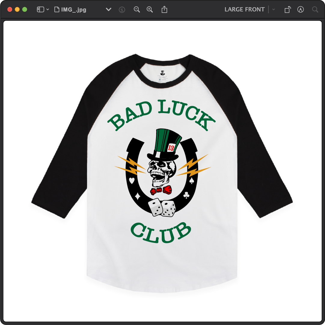 Z_DROPPED - Mens, Unisex, Women - White / Black - High Roller Raglan. - By: Zed Ropped