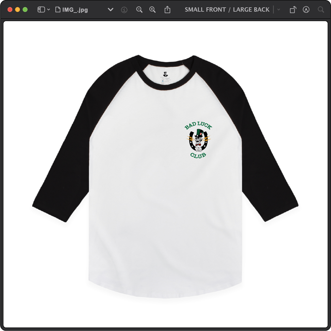 Z_DROPPED - Mens, Unisex, Women - White / Black - High Roller Raglan. - By: Zed Ropped