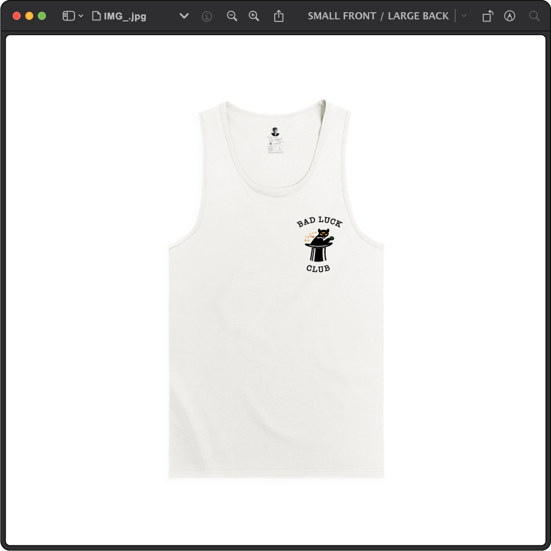 Z_DROPPED - Mens, Unisex - White - Black Cat Tank Top. - By: Zed Ropped