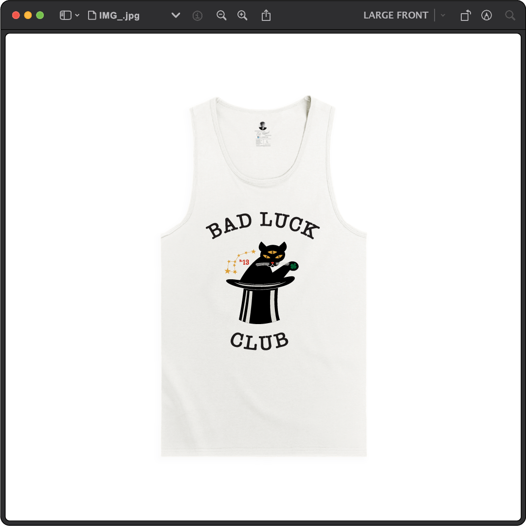 Z_DROPPED - Mens, Unisex - White - Black Cat Tank Top. - By: Zed Ropped