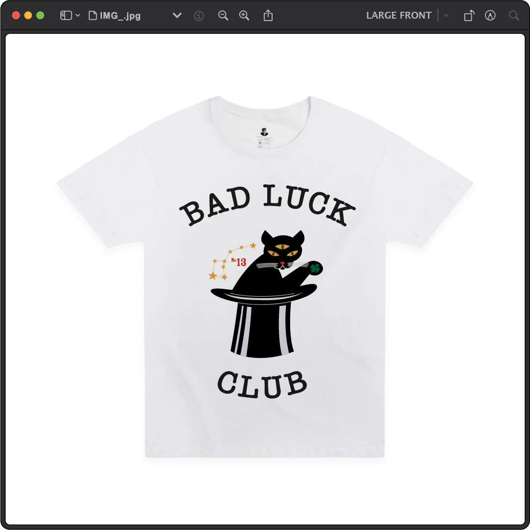 Z_DROPPED - Mens, Unisex - White - Black Cat Tee. - By: Zed Ropped