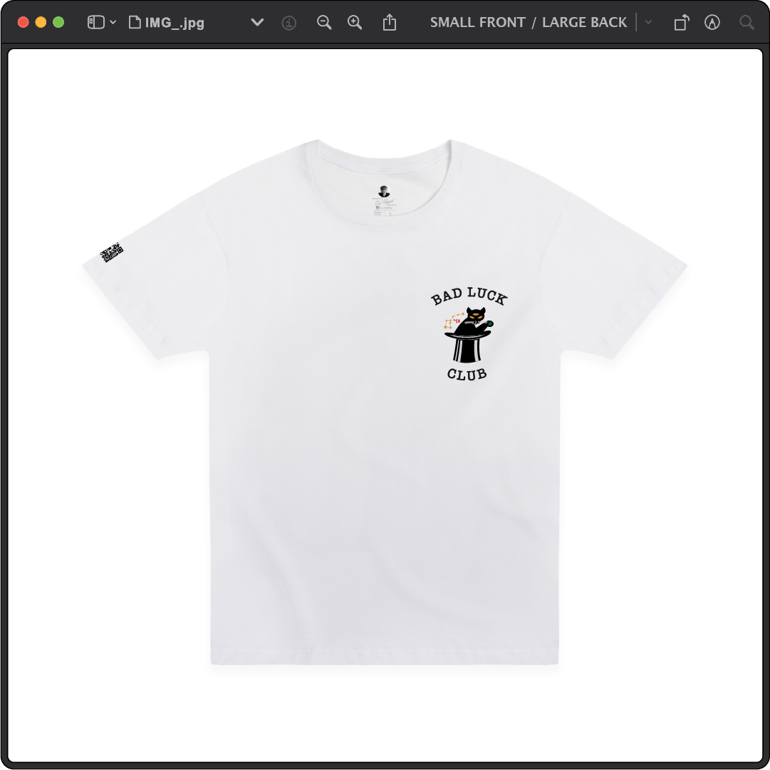 Z_DROPPED - Mens, Unisex - White - Black Cat Tee. - By: Zed Ropped