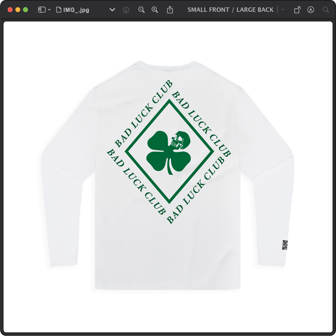 Z_DROPPED - Mens, Unisex - White - Death Clover Long Sleeve. - By: Zed Ropped