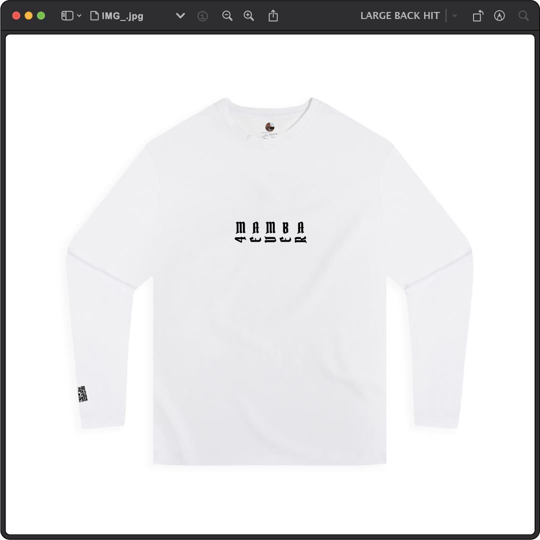 Z_DROPPED - Mens, Unisex - White - Mamba 8/24 Long Sleeve. - By: Jose Hurtado