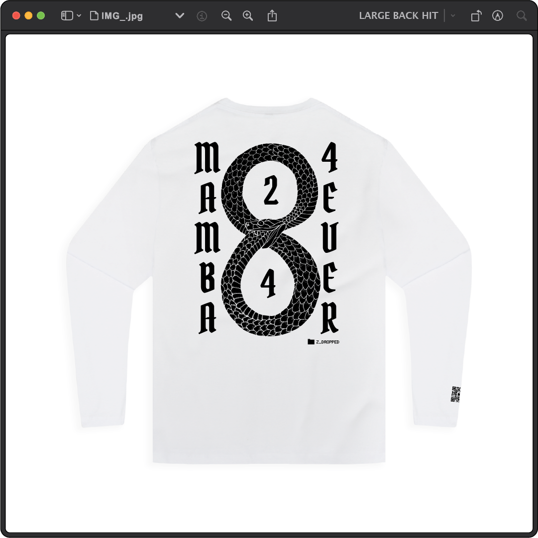 Z_DROPPED - Mens, Unisex - White - Mamba 8/24 Long Sleeve. - By: Jose Hurtado