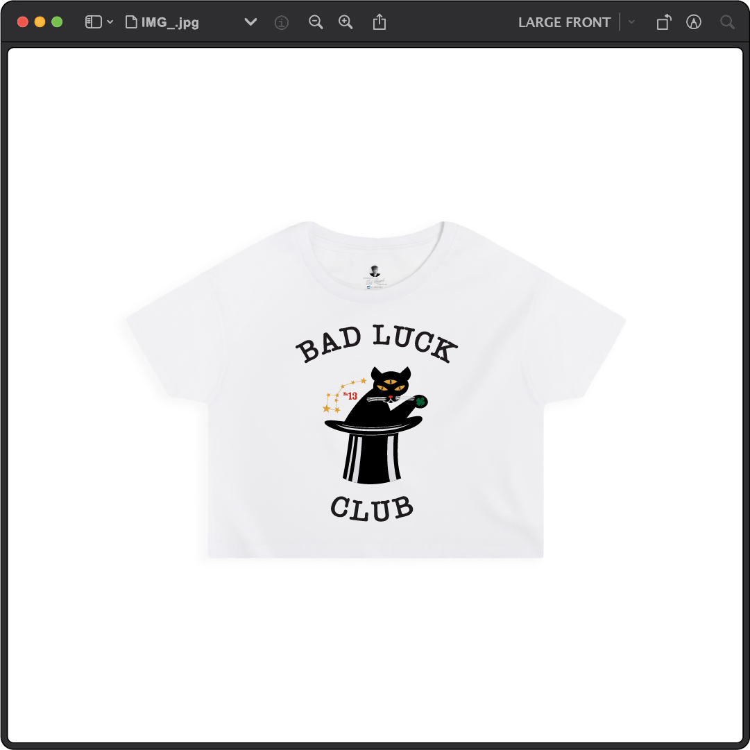 Z_DROPPED - Womens - White - Black Cat Crop Top. - By: Zed Ropped