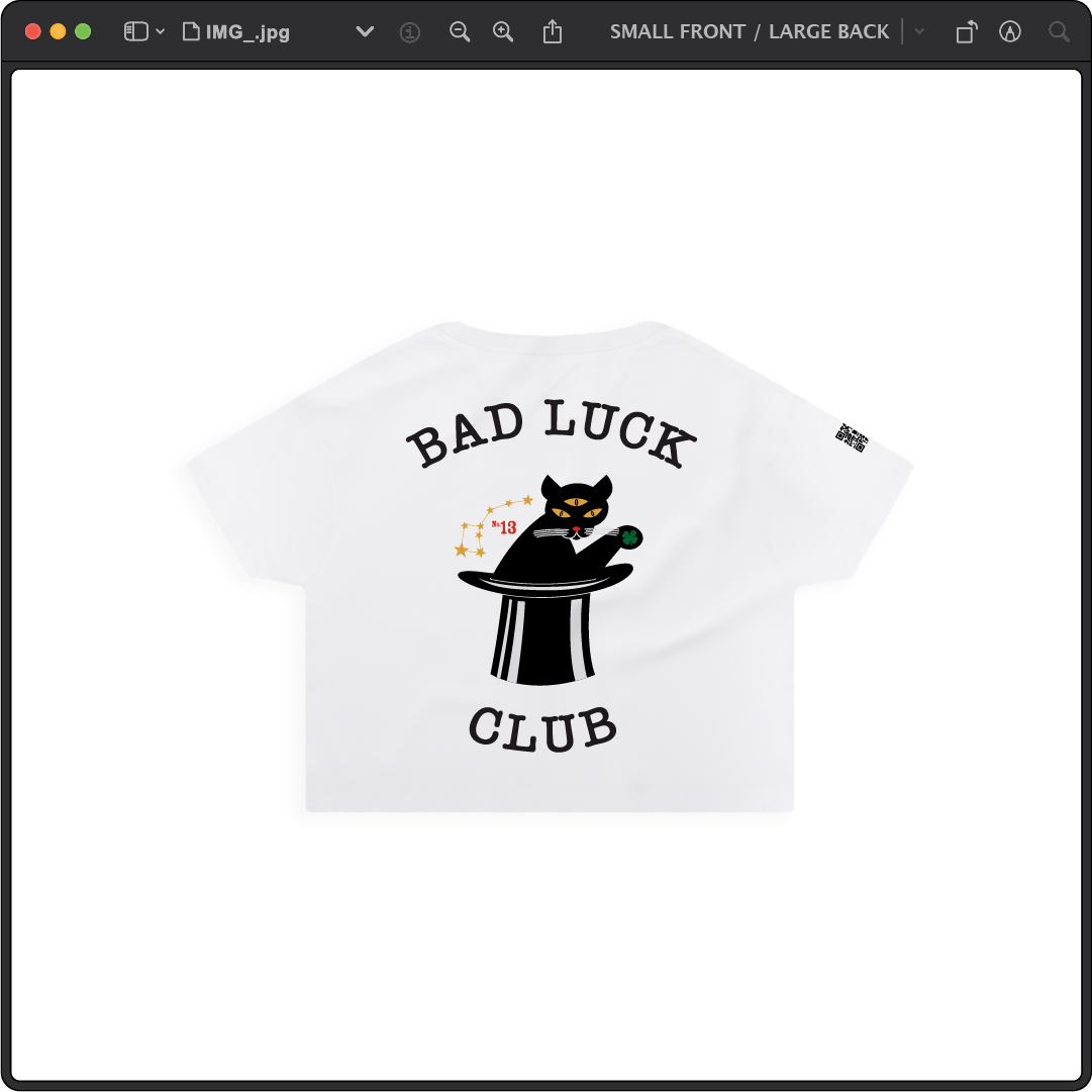 Z_DROPPED - Womens - White - Black Cat Crop Top. - By: Zed Ropped