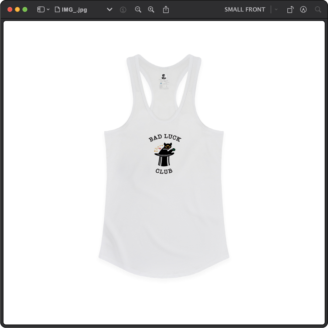 Z_DROPPED - Womens - White - Black Cat Racer Back Tank. - By: Zed Ropped