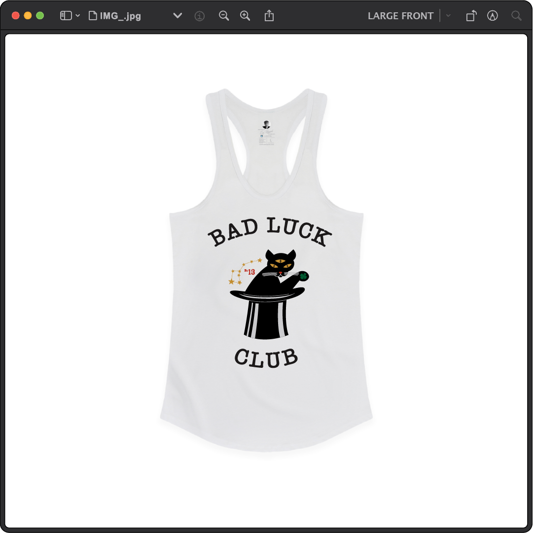 Z_DROPPED - Womens - White - Black Cat Racer Back Tank. - By: Zed Ropped