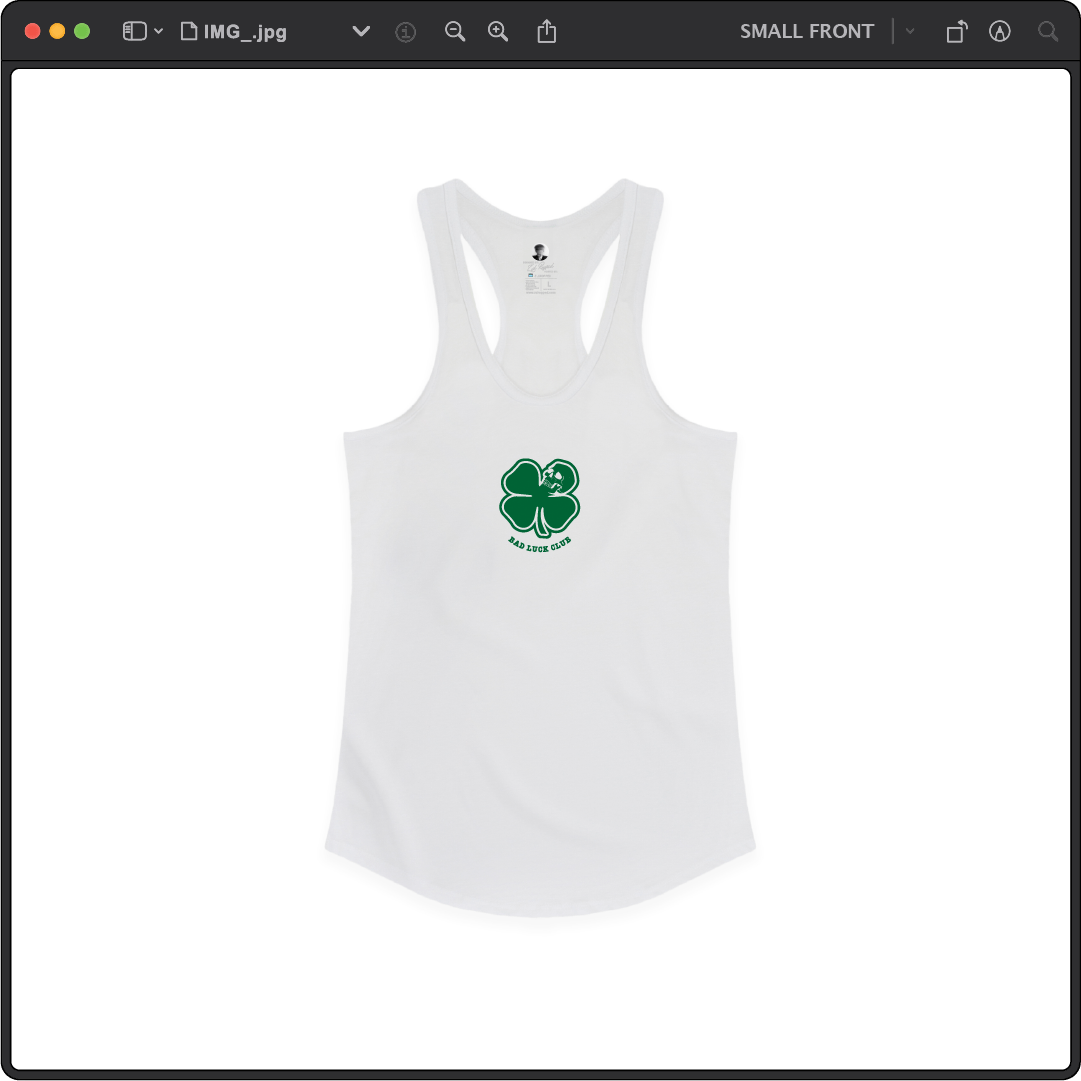 Z_DROPPED - Womens - White - Death Clover Racer Back Tank. - By: Zed Ropped