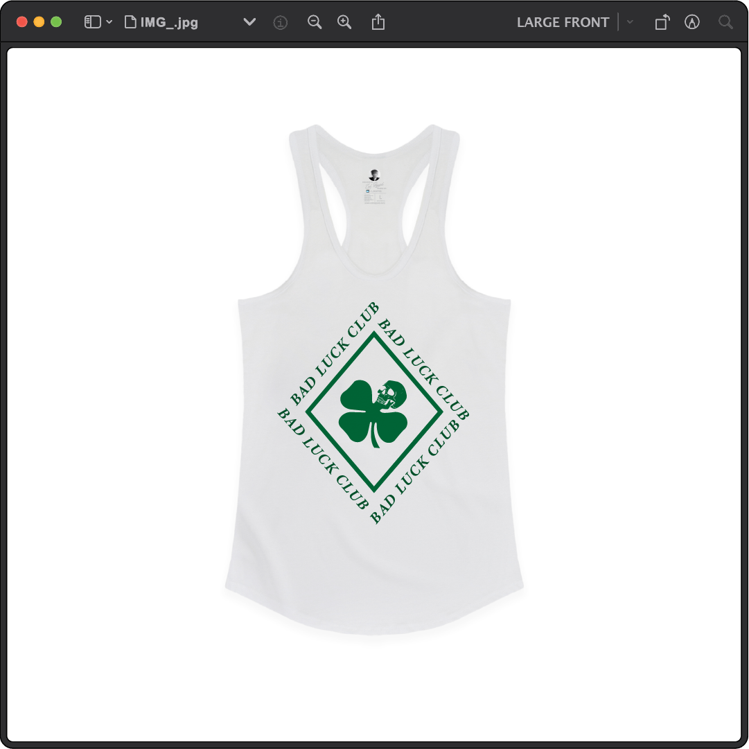 Z_DROPPED - Womens - White - Death Clover Racer Back Tank. - By: Zed Ropped