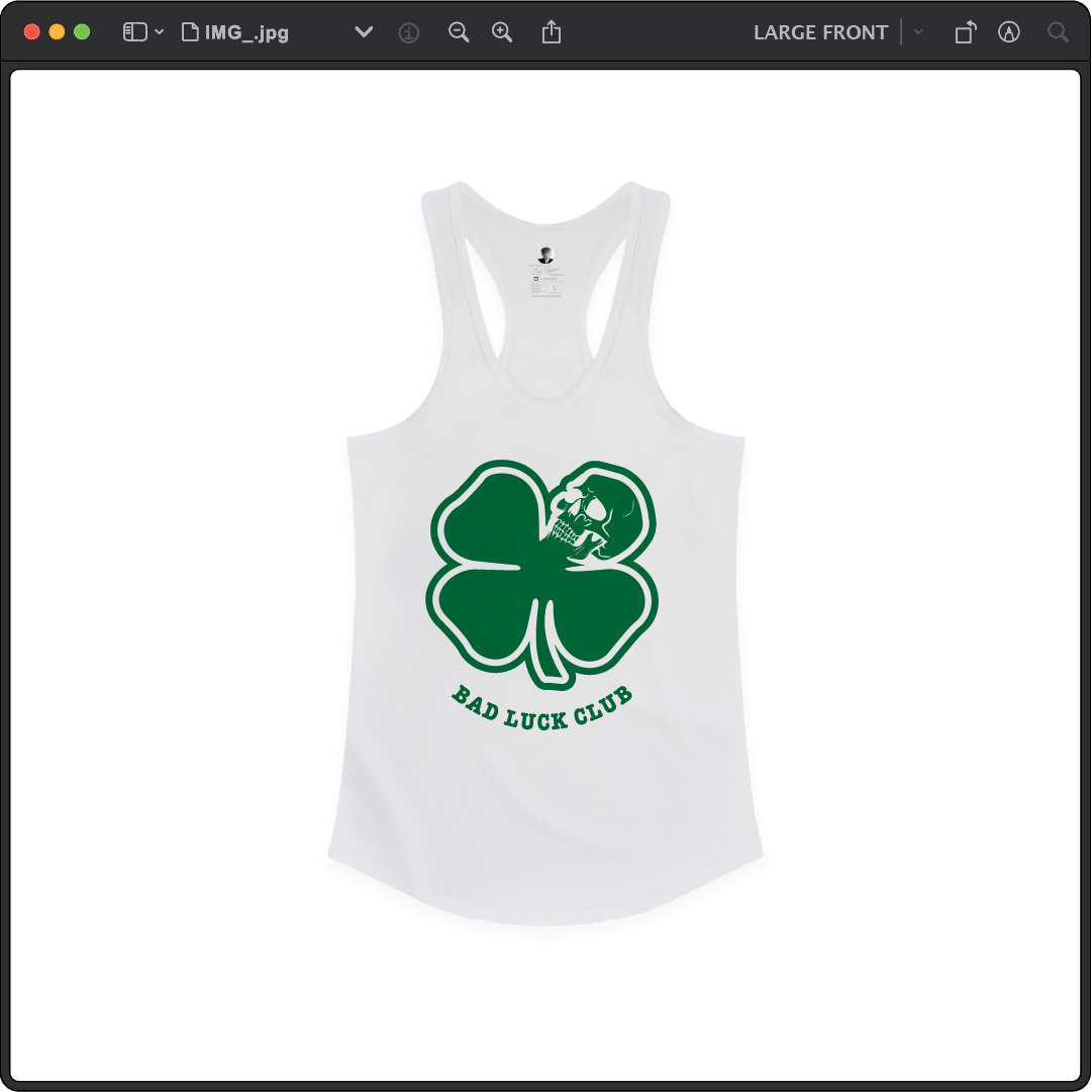 Z_DROPPED - Womens - White - Death Clover Racer Back Tank. - By: Zed Ropped