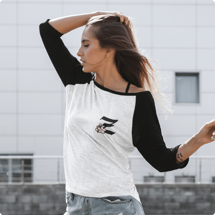 Z_DROPPED - Mens, Unisex - Black / White - Z_BLOSSOM Raglan. - By: Z